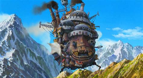 animated 2004 movie with flying metal house|Howl's Moving Castle .